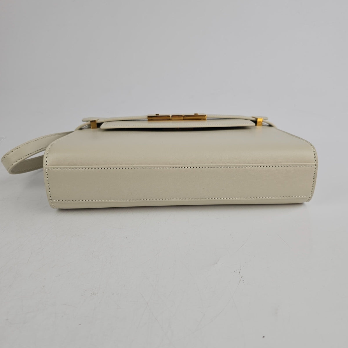SAINT LAURENT Manhattan Box Small $3000 Blanc Vintage Leather Shoulder Bag New