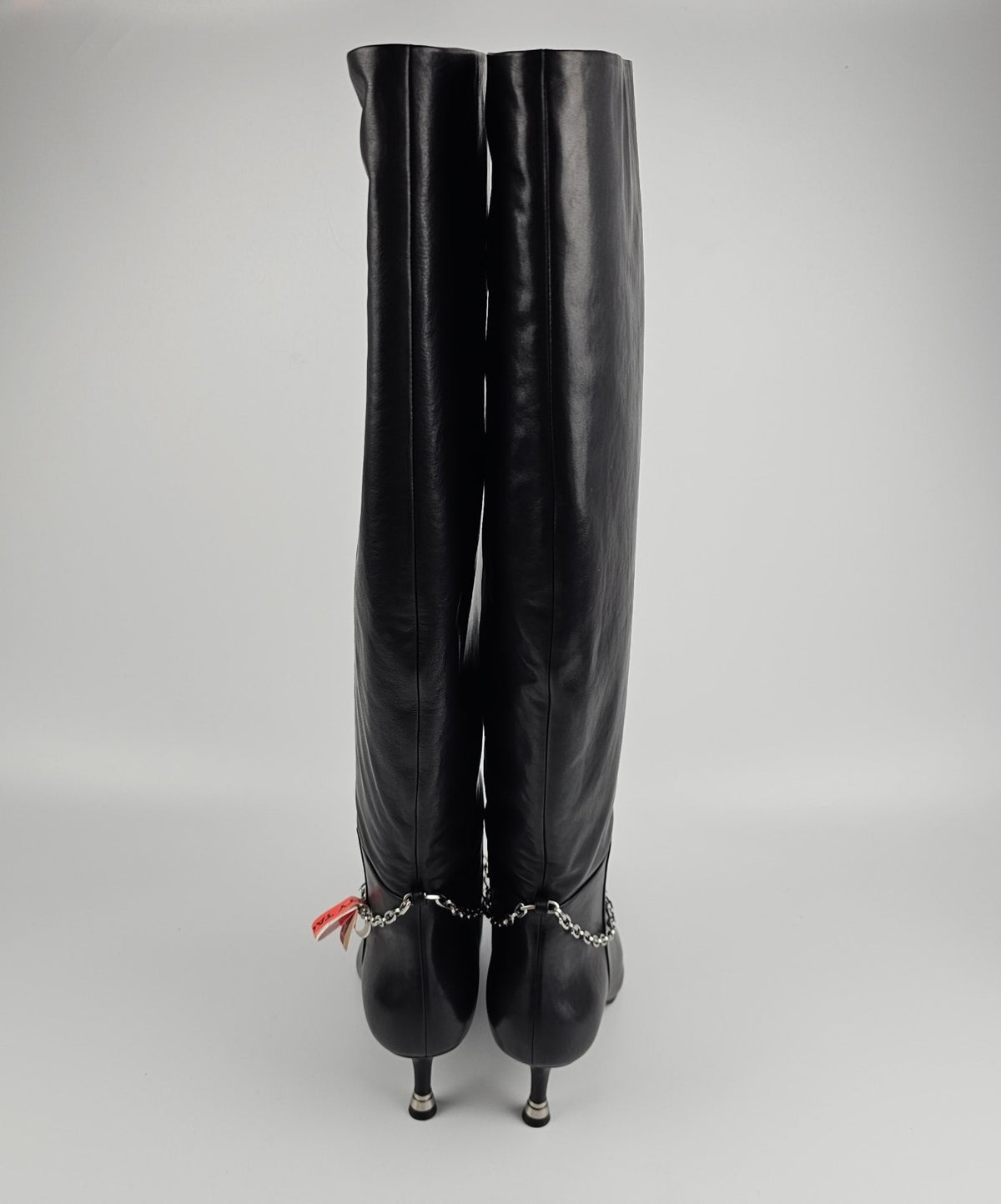 ALEXANDER WANG Black Chain Detail Knee-High Leather Boots New