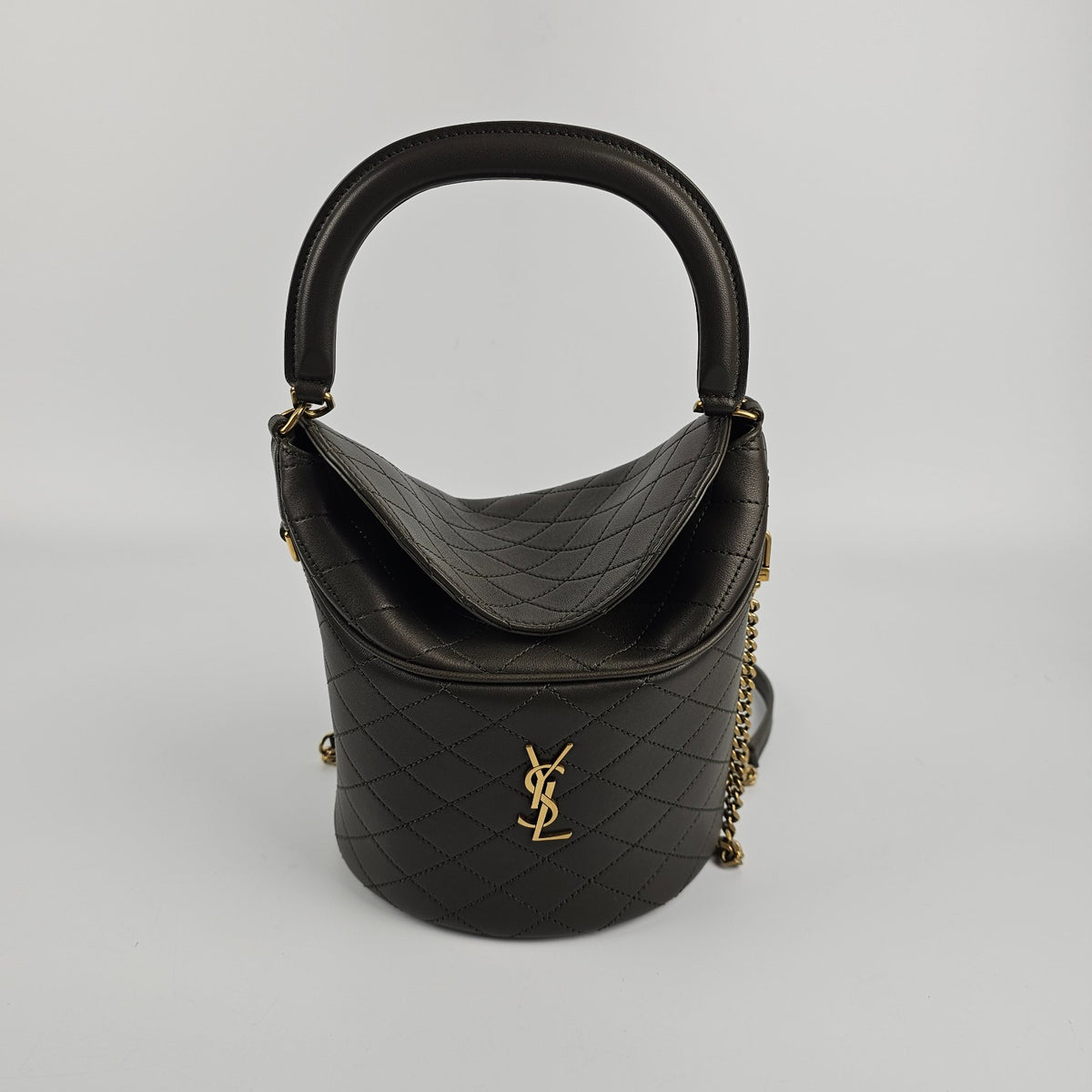 SAINT LAURENT Gaby $2450 Light Musk Leather Bucket Bag New & Authentic