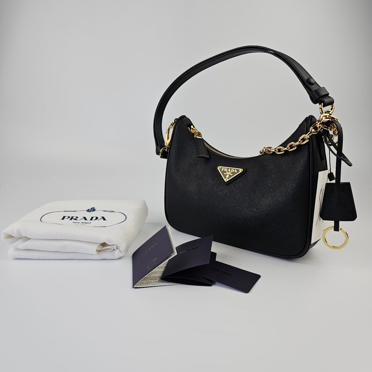 PRADA Re-Edition $2600 Black Saffiano Leather Mini Handbag New/Authentic