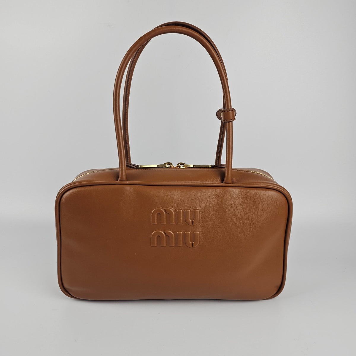MIU MIU Beau Medium $3550 Cognac Leather Top Handle New And Authentic