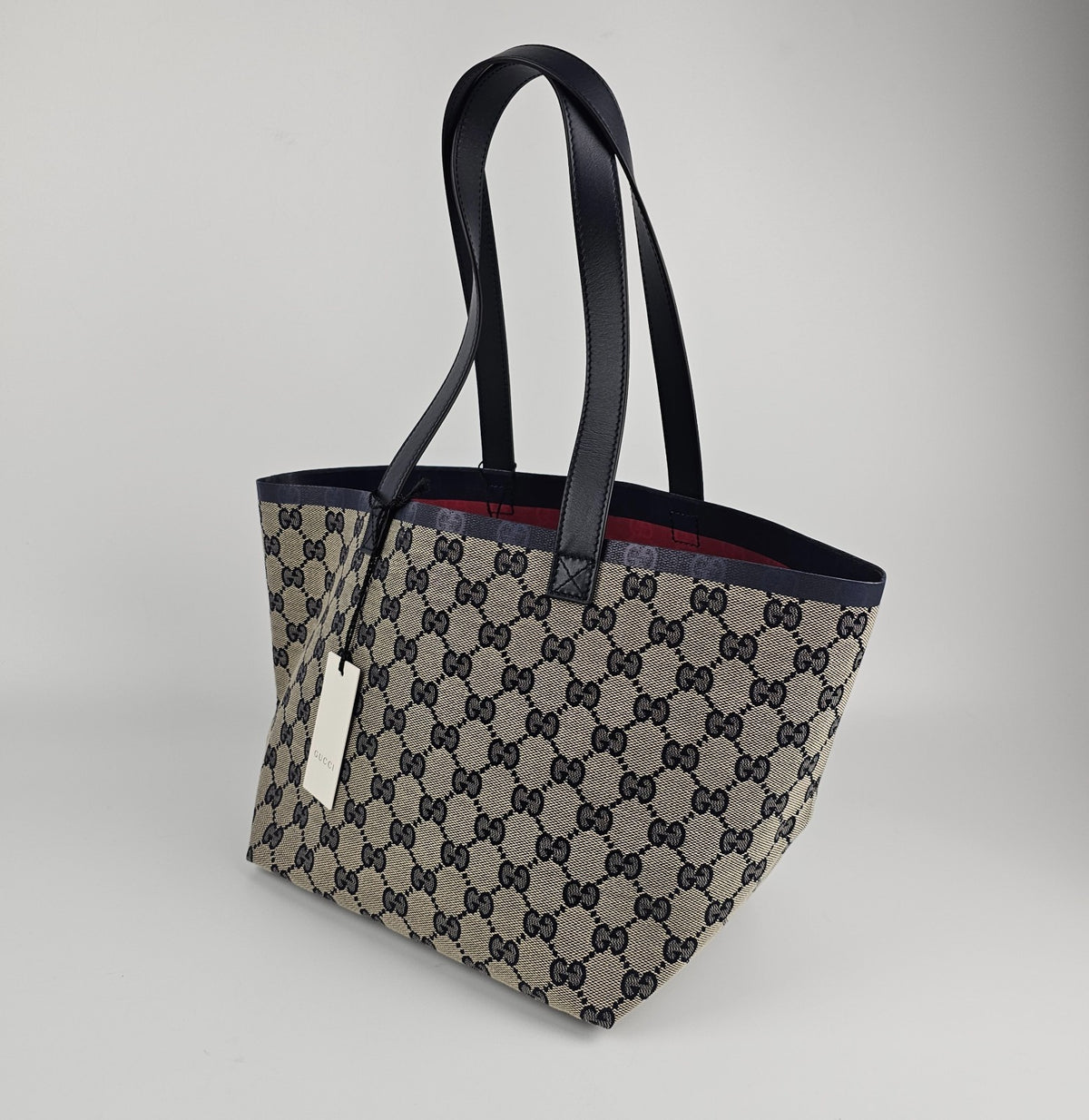 GUCCI Totissima Small $2100 Beige And Blue GG Canvas Tote Bag New & Authentic