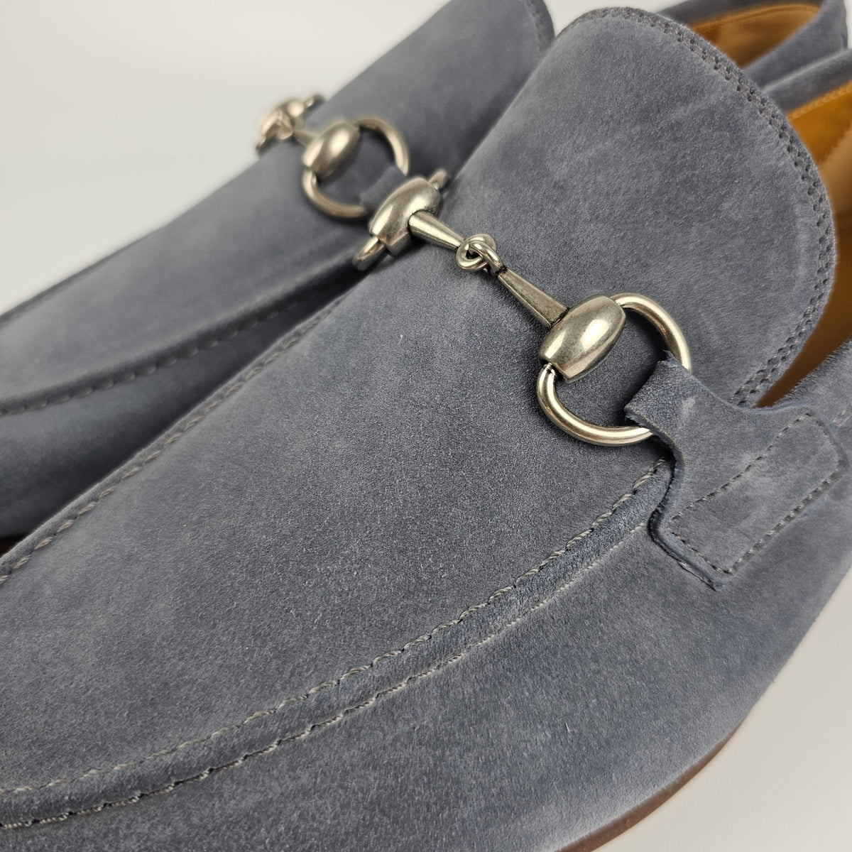 GUCCI Jordaan $1090 Men's Dark Gray Suede Horsebit Loafers New & Authentic