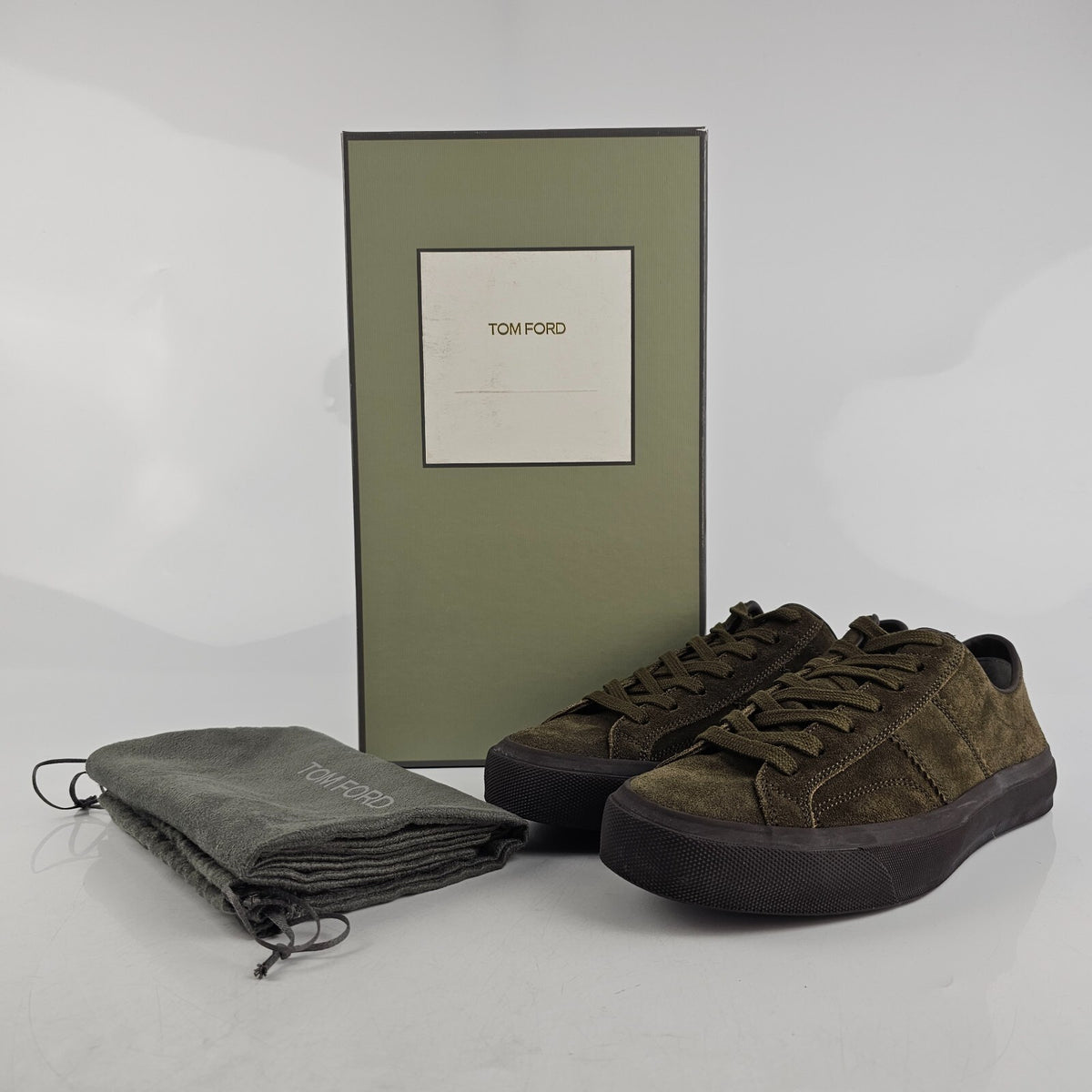 TOM FORD Cambridge Ark Olive Suede Low Top Sneakers New Size US 7 EU 40