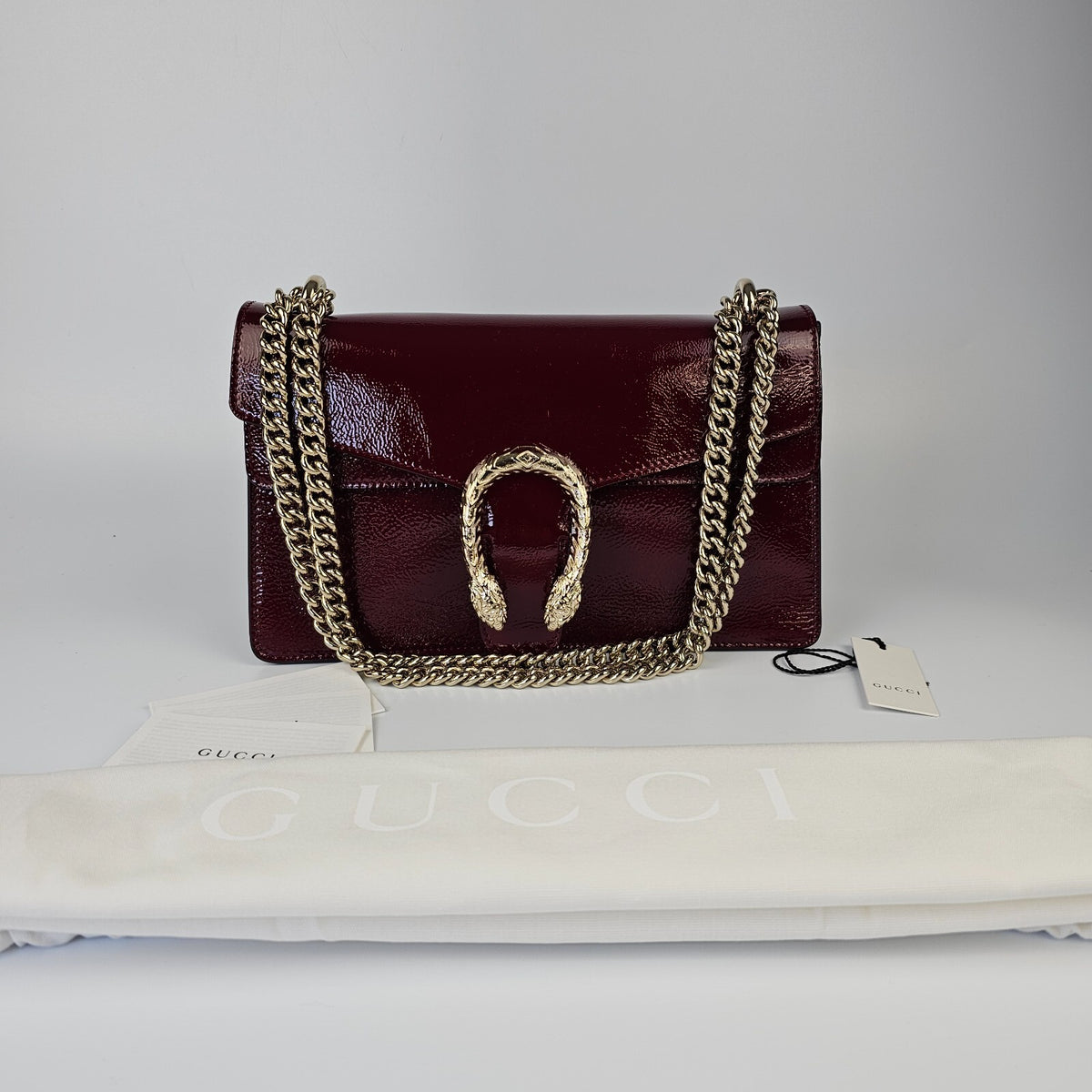 GUCCI Dionysus Medium $3650 Rosso Ancora Patent Leather Shoulder Bag New