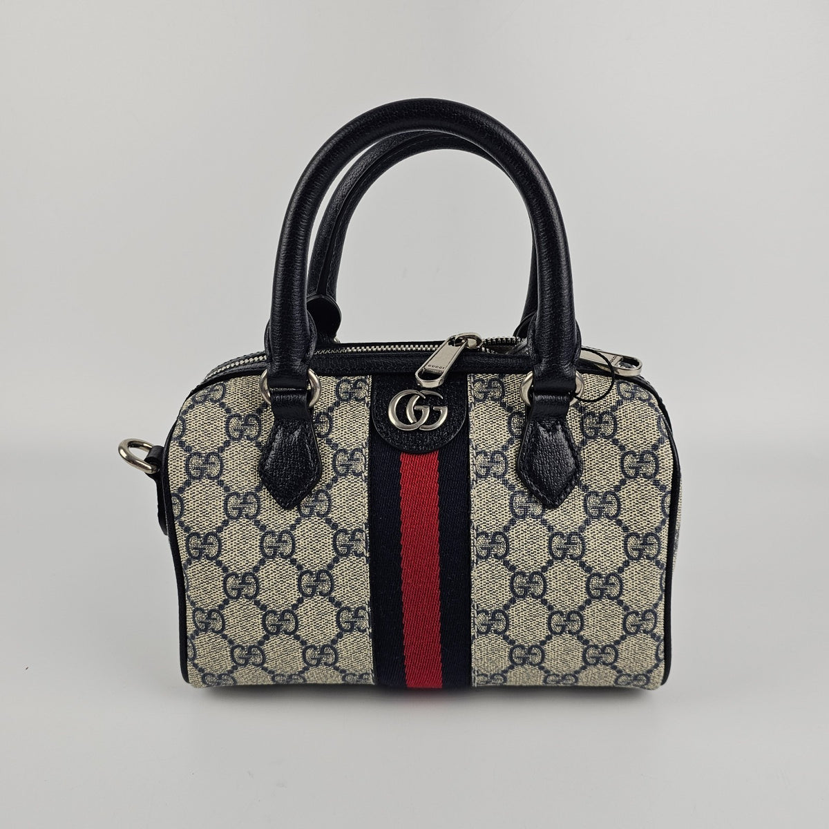 GUCCI Ophidia Small Beige And Blue GG Canvas Top Handle Bag New & Authentic