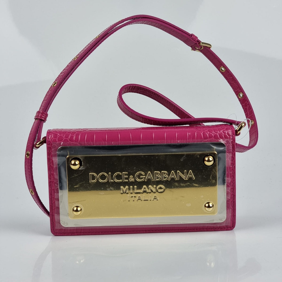 DOLCE&GABBANA Embossed Pink Leather Shoulder Bag New