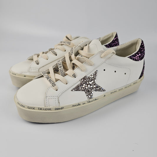 GOLDEN GOOSE Hi Star Women's White/Black Glittered Low Top Sneakers New
