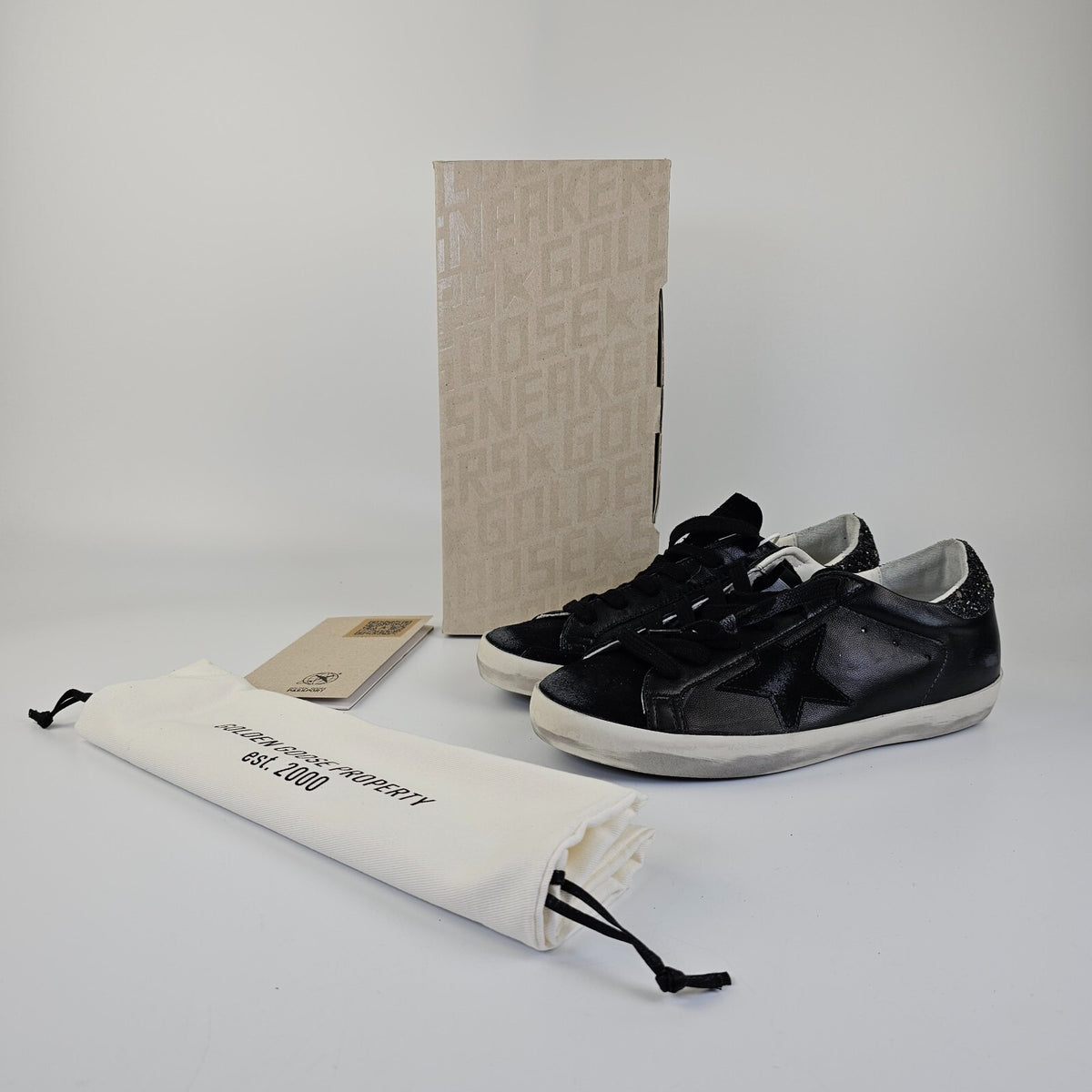 GOLDEN GOOSE Super Star Women's Black Glittered Low Top Sneakers New