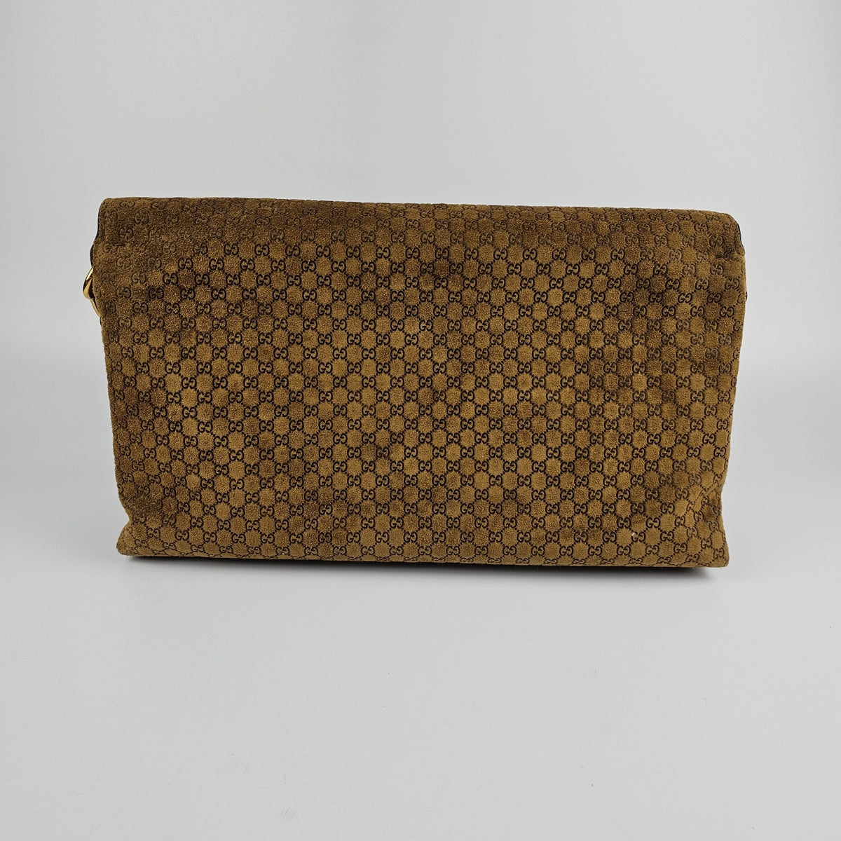 GUCCI $4600 Brown GG Suede Large With Chain Shoulder Bag New & Authentic