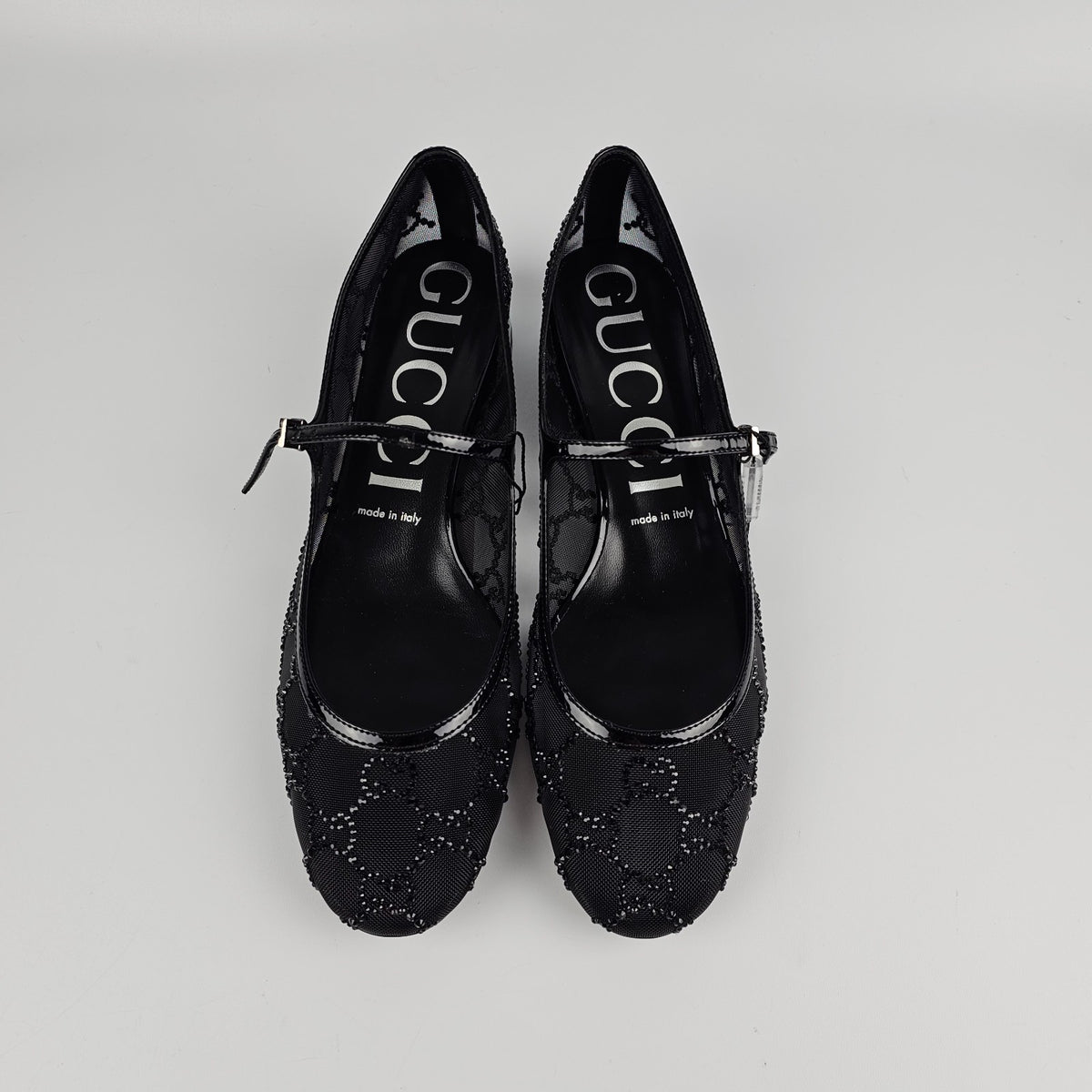 GUCCI $1720 Black GG Crystal Ballet Flats New & Authentic
