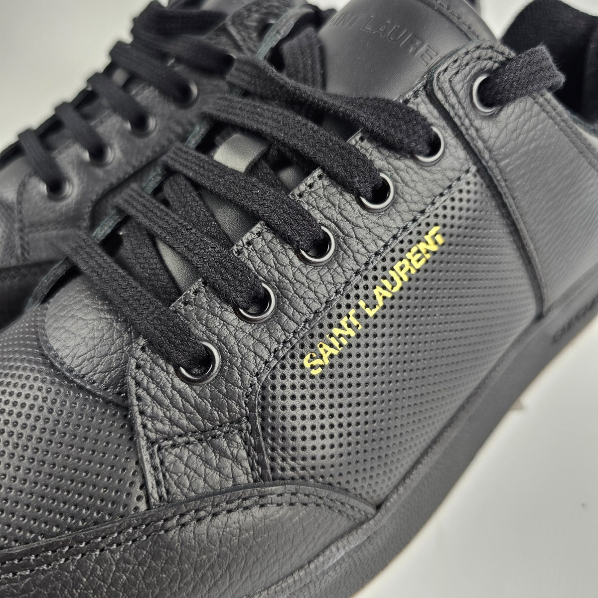 SAINT LAURENT SL/61 $880 Black Perforated Leather Sneakers New And Authentic
