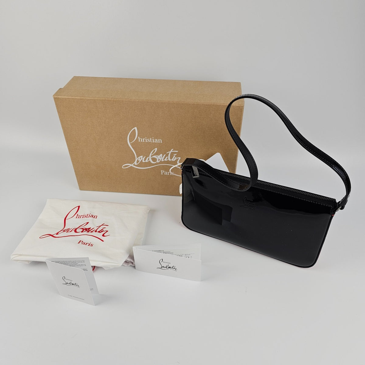 CHRISTIAN LOUBOUTIN Loubila $950 Black Patent Leather Shoulder Bag New&Authentic