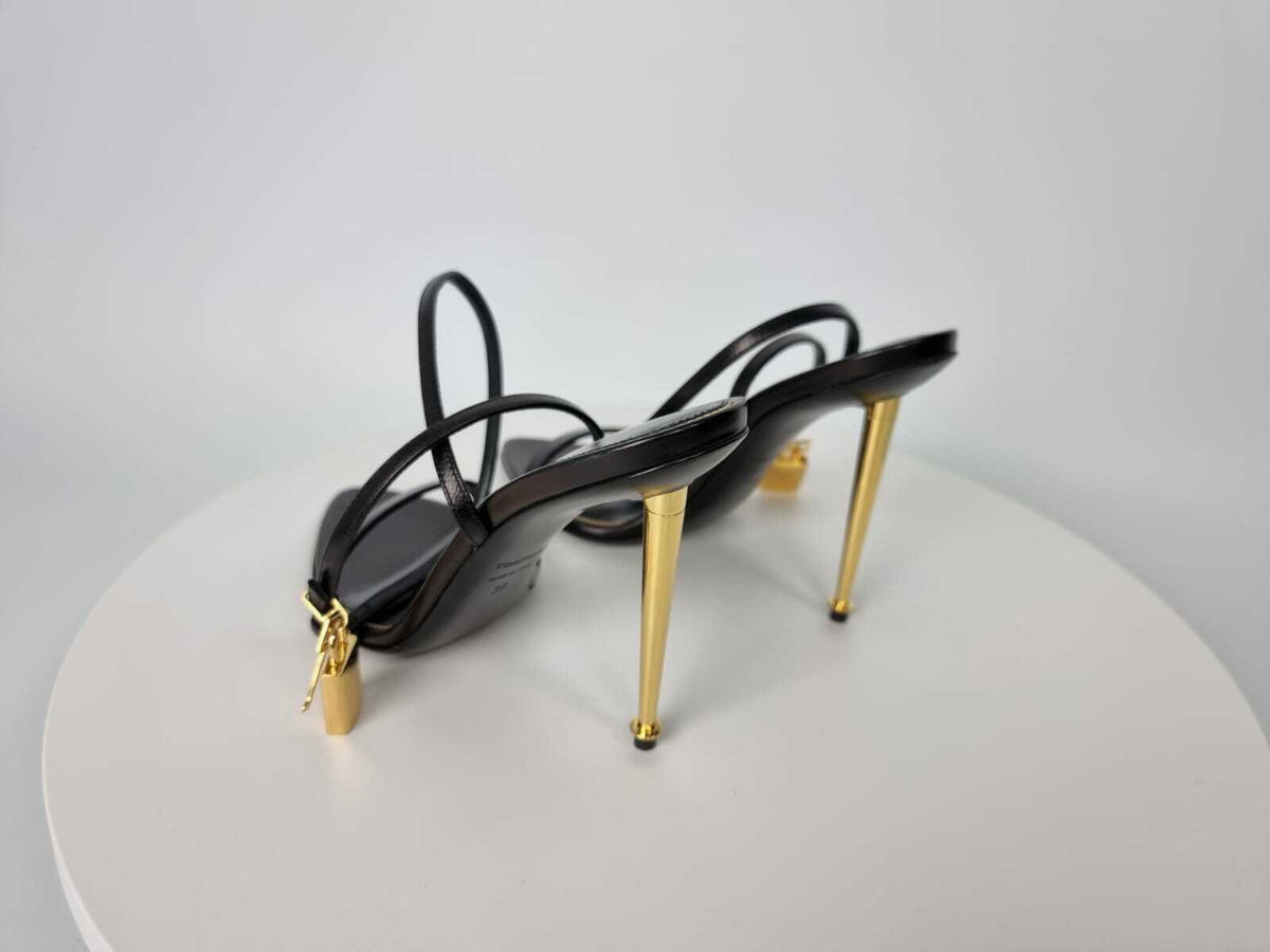 TOM FORD 105mm Padlock Black Leather Sandals New Size 38
