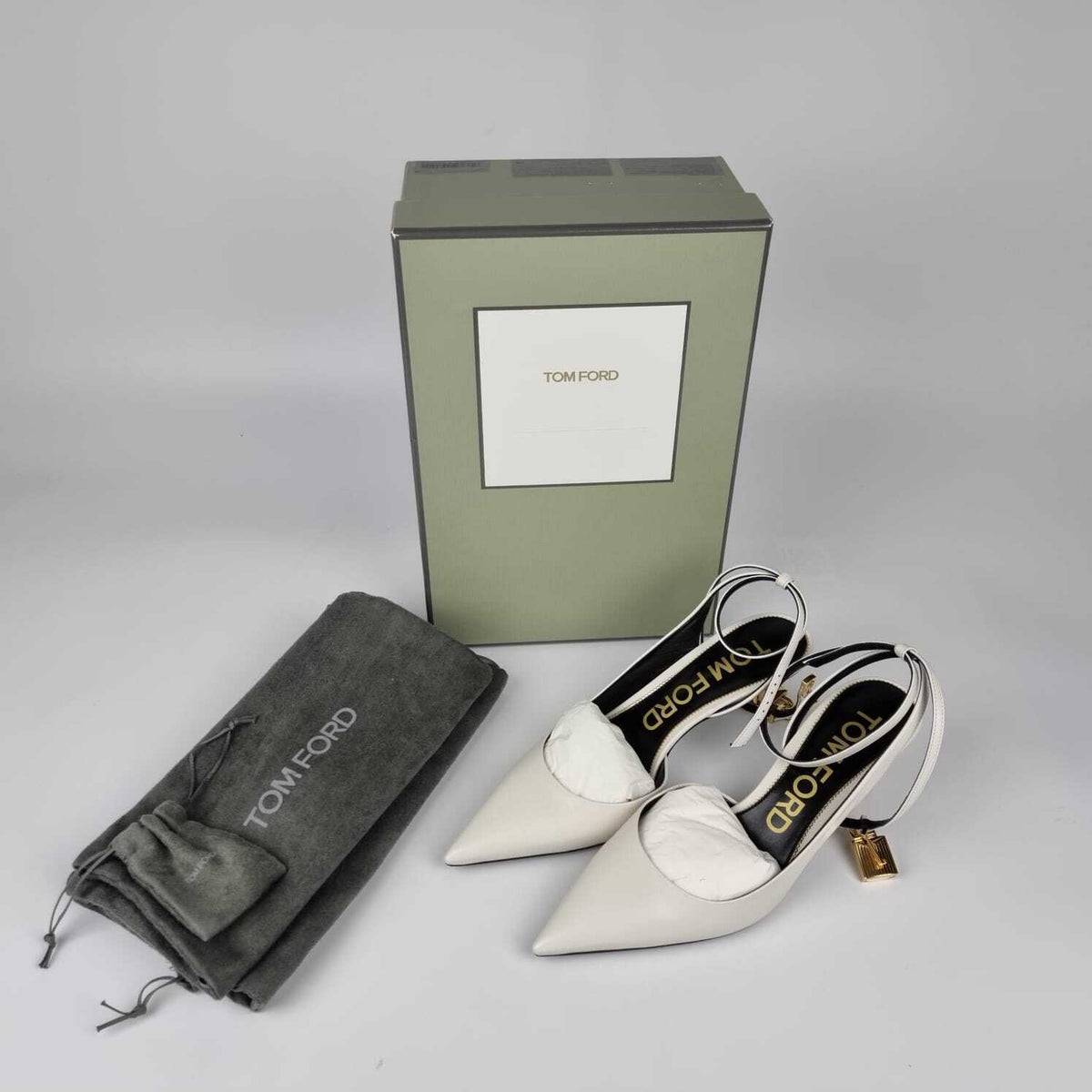 TOM FORD 55mm Padlock White Leather Pumps New Size 37.5 US 7.5