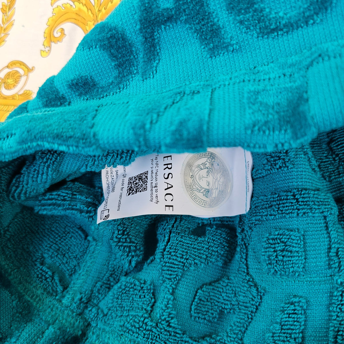 VERSACE Baroque Greca Blue Short Unisex Bathrobe New