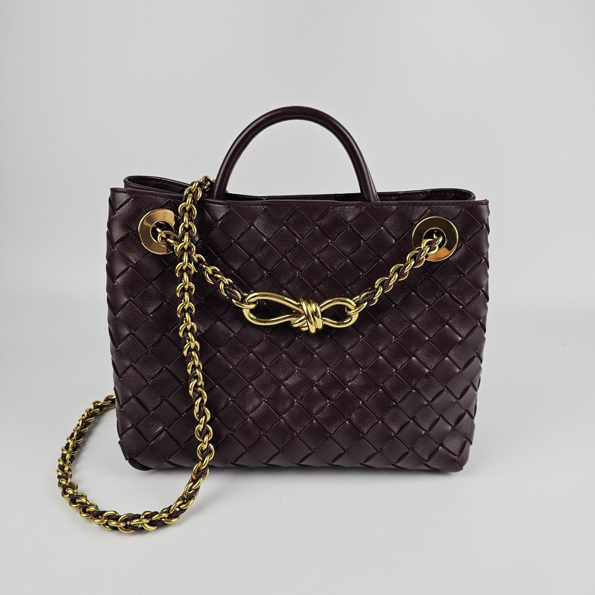 BOTTEGA VENETA Andiamo Small $5100 Dark Barolo Gold Top Handle Bag New