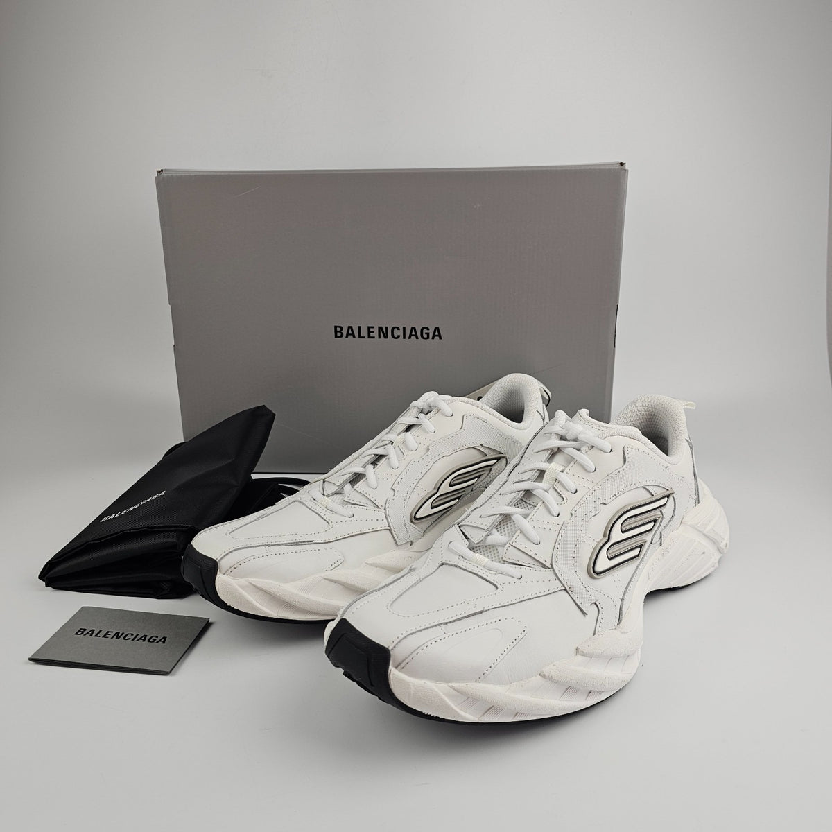 BALENCIAGA Monday Shoe $995 Men's White/Black/Gray Sneakers New & Authentic