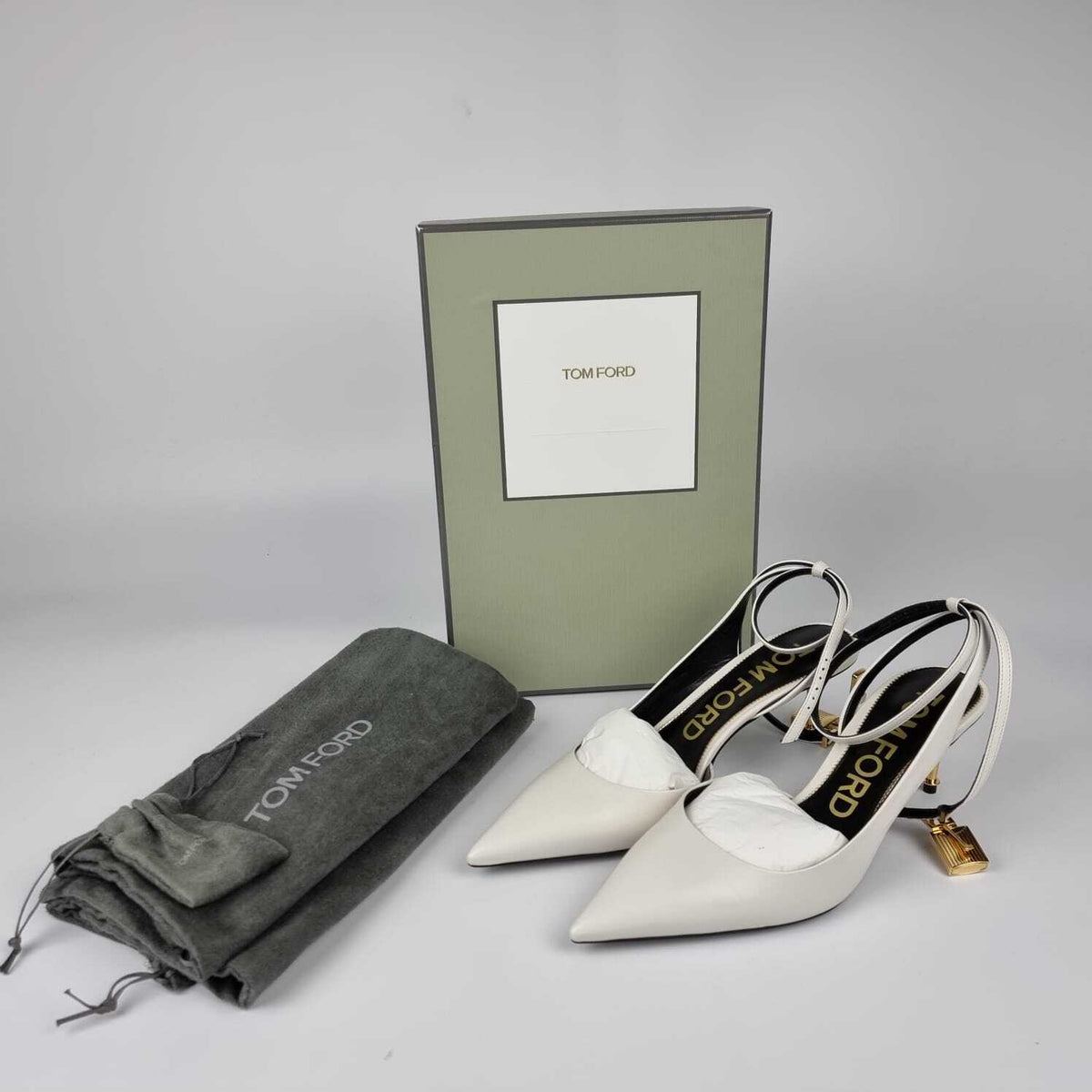 TOM FORD 55mm Padlock White Leather Pumps New Size 37.5 US 7.5