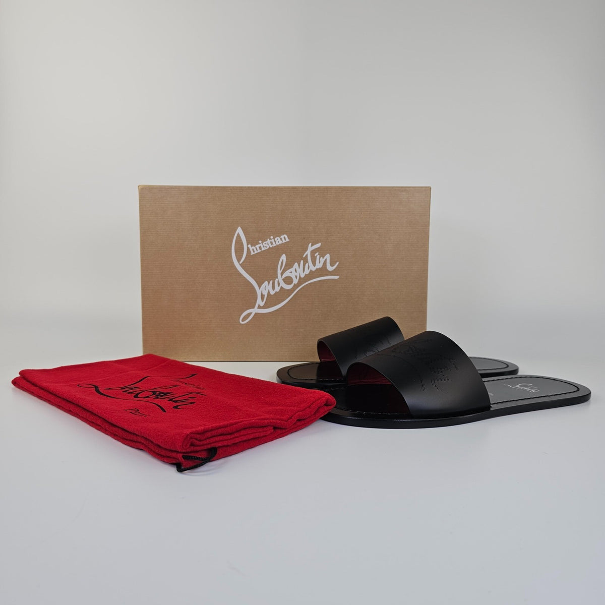 CHRISTIAN LOUBOUTIN Coolraoul Men's Black Slide Sandals New Size EU 40.5 US 7.5