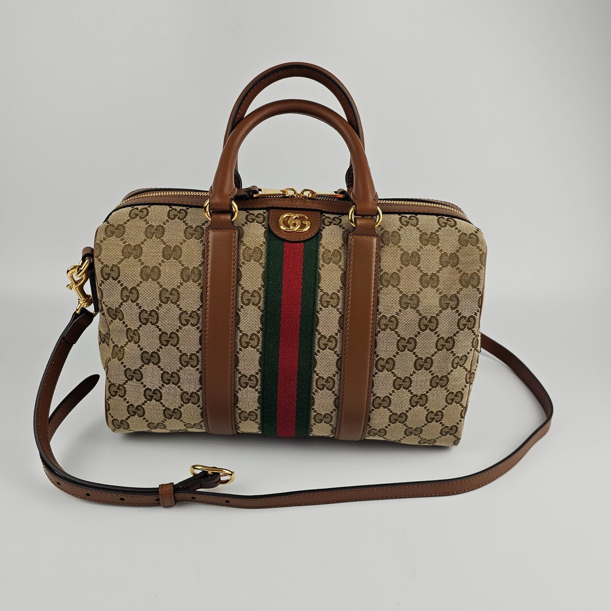 GUCCI Ophidia Medium Boston $2600 Beige/Brown Top Handle Bag New & Authentic
