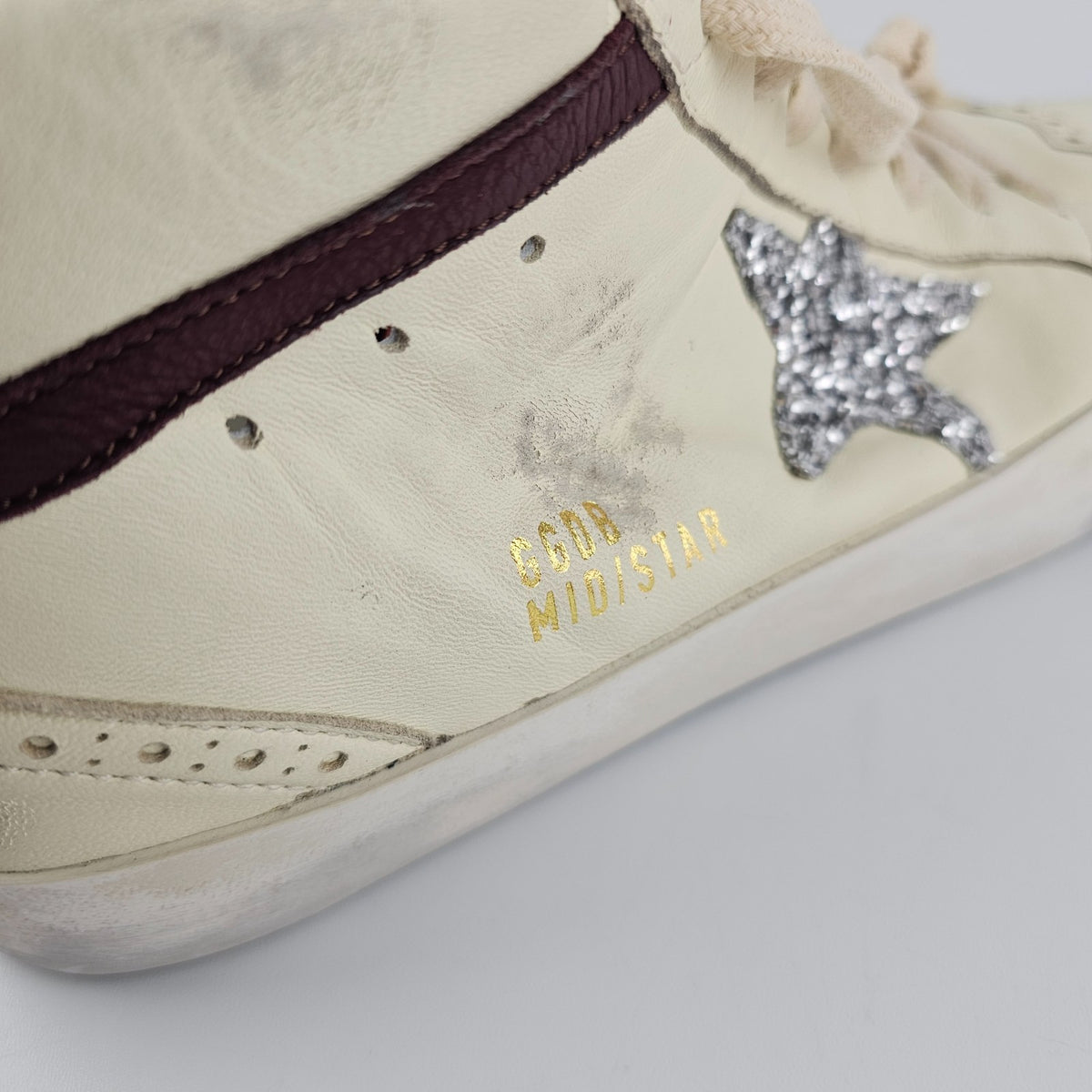 GOLDEN GOOSE Mid Star Women's White/Silver Sneakers New & Authentic