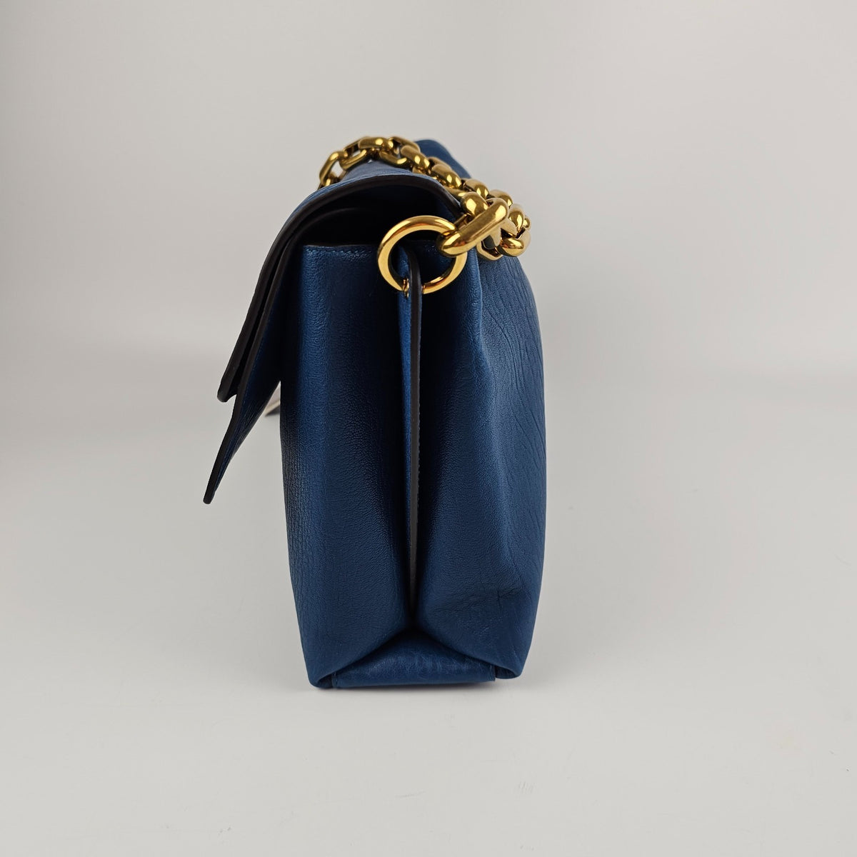 GUCCI $4600 Cobalt Blue GG Leather Large With Chain Shoulder Bag New & Authentic