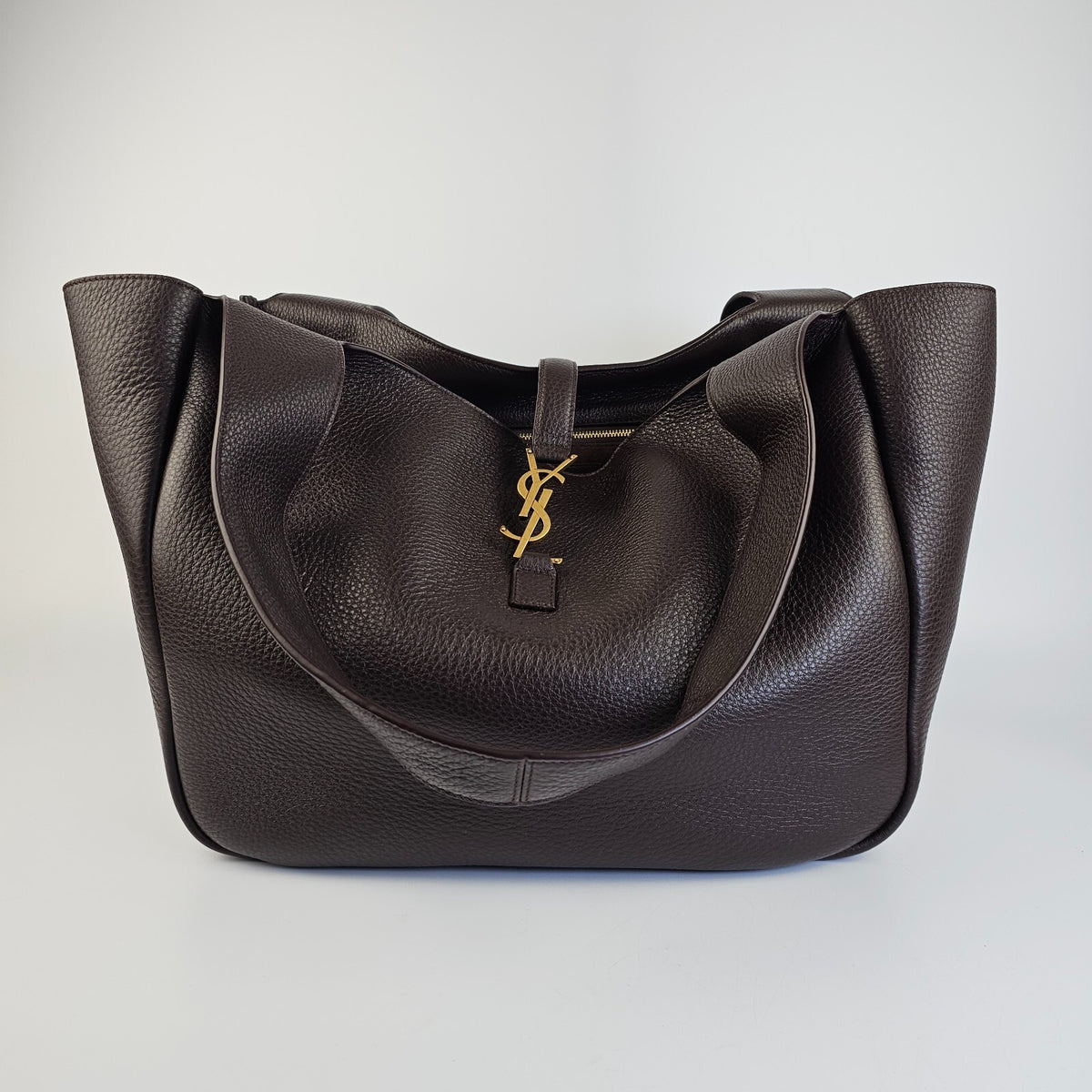 SAINT LAURENT Le 5 A 7 Bea Marron Fonce Leather Tote Bag New And Authentic