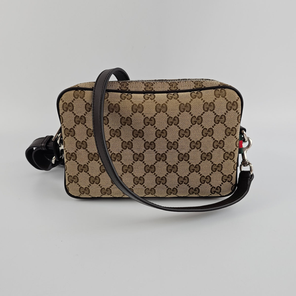 GUCCI $1890 Beige/Dark Brown GG Canvas Small Crossbody Bag New & Authentic