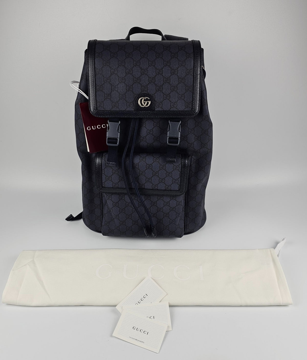 GUCCI Ophidia Large $2550 Blue GG Canvas Backpack New & Authentic