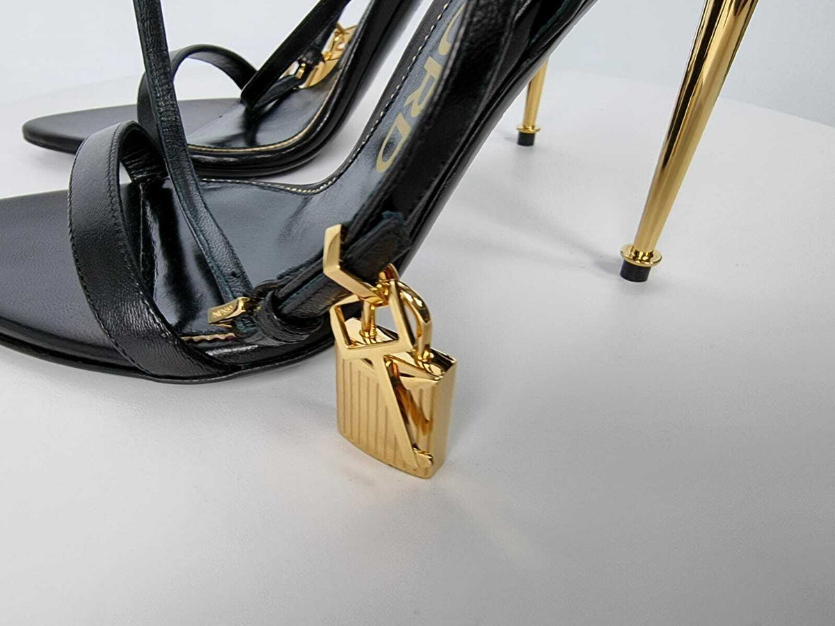 TOM FORD 105mm Padlock Black Leather Sandals New Size 38