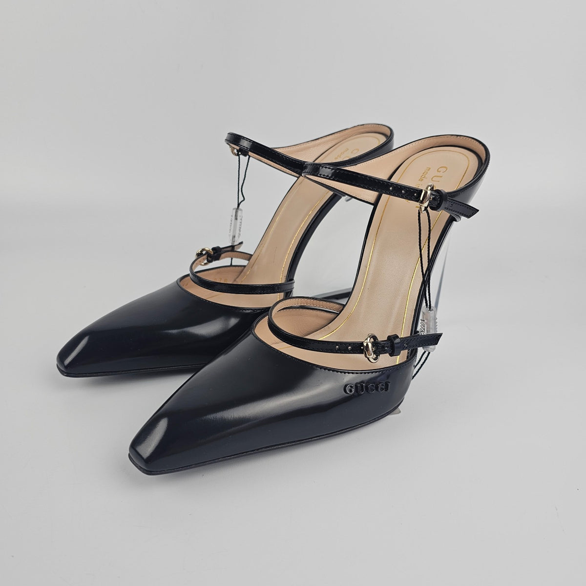 GUCCI $1590 Black 110mm Wedge Mules New & Authentic