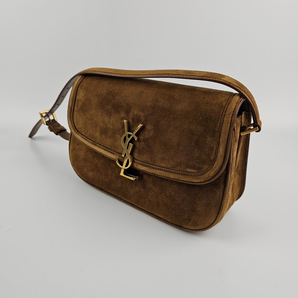 SAINT LAURENT Solferino Medium $3100 Caramel Cognac Suede Shoulder Bag New