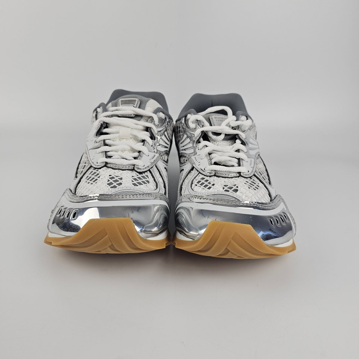 BOTTEGA VENETA Men's Orbit Silver/Optic White Sneakers New & Authentic