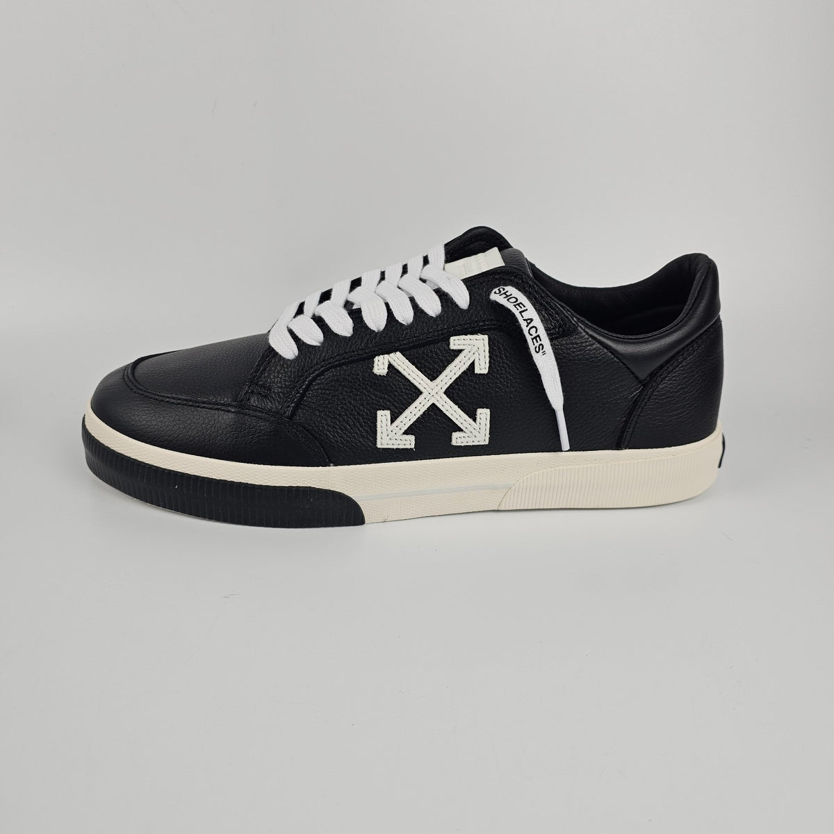 OFF-WHITE Vulcanized Black Leather Low Top Sneakers New & Authentic