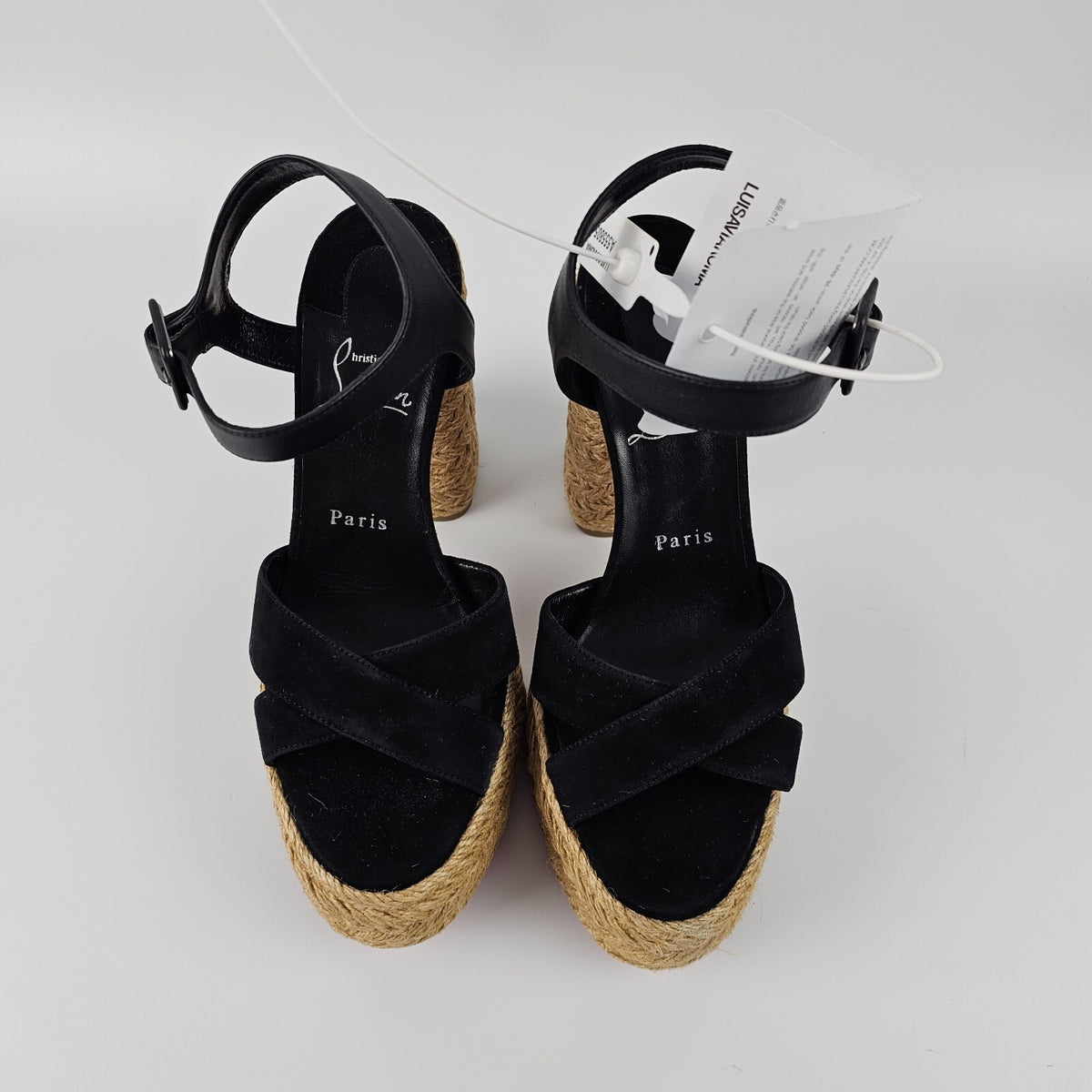 CHRISTIAN LOUBOUTIN Super Calakala Black Suede Platform Sandals Size 38 US 8