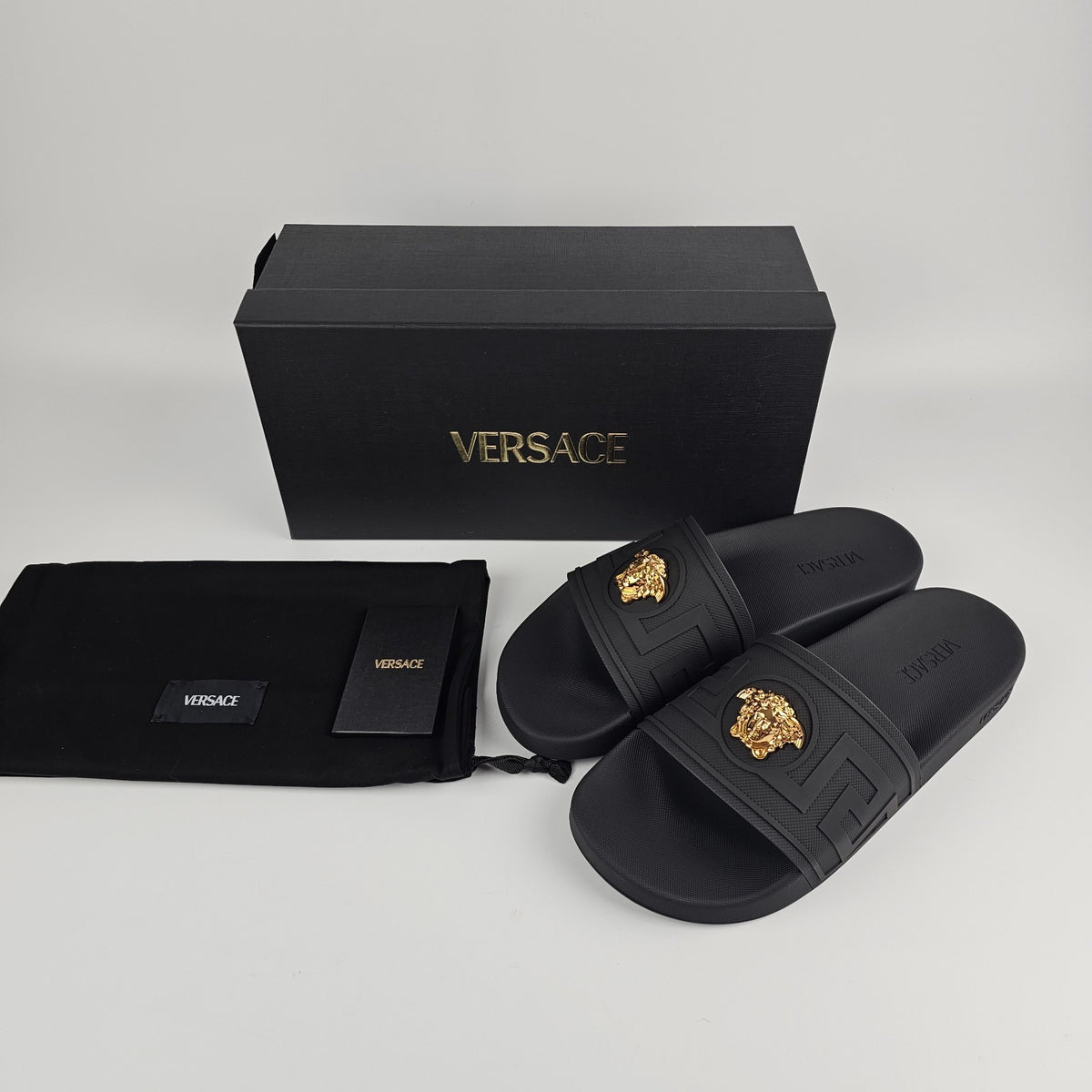 VERSACE La Medusa Men's Black Slide Sandals New & Authentic