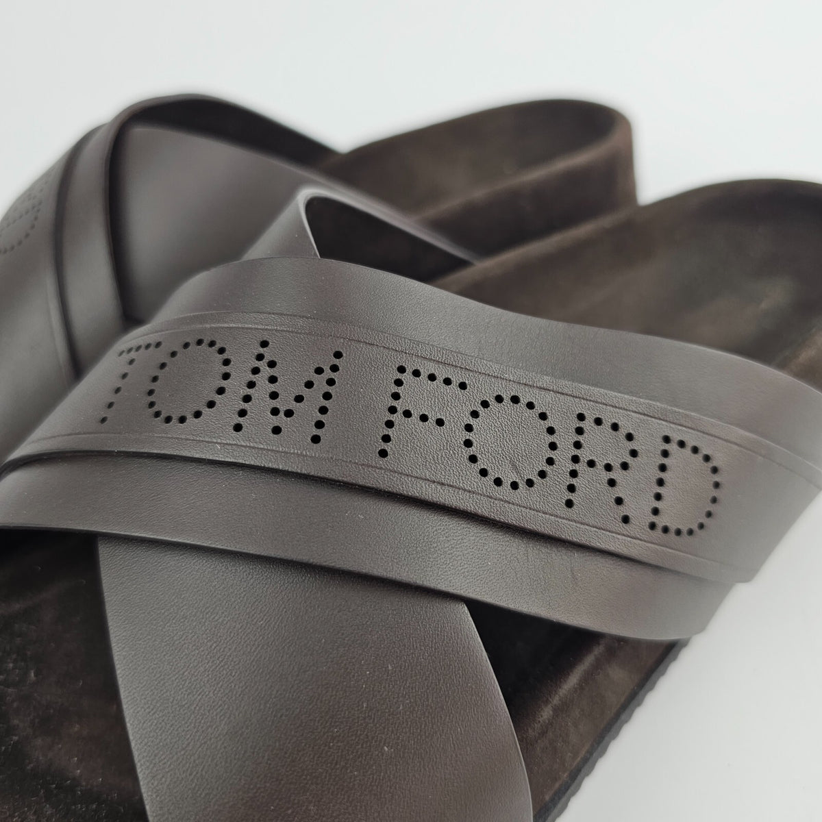 TOM FORD Wicklow Chocolate Leather Slide Sandals New Size US 8 EU 41