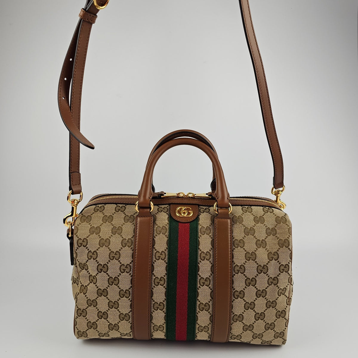 GUCCI Ophidia Medium Boston $2600 Beige/Brown Top Handle Bag New & Authentic