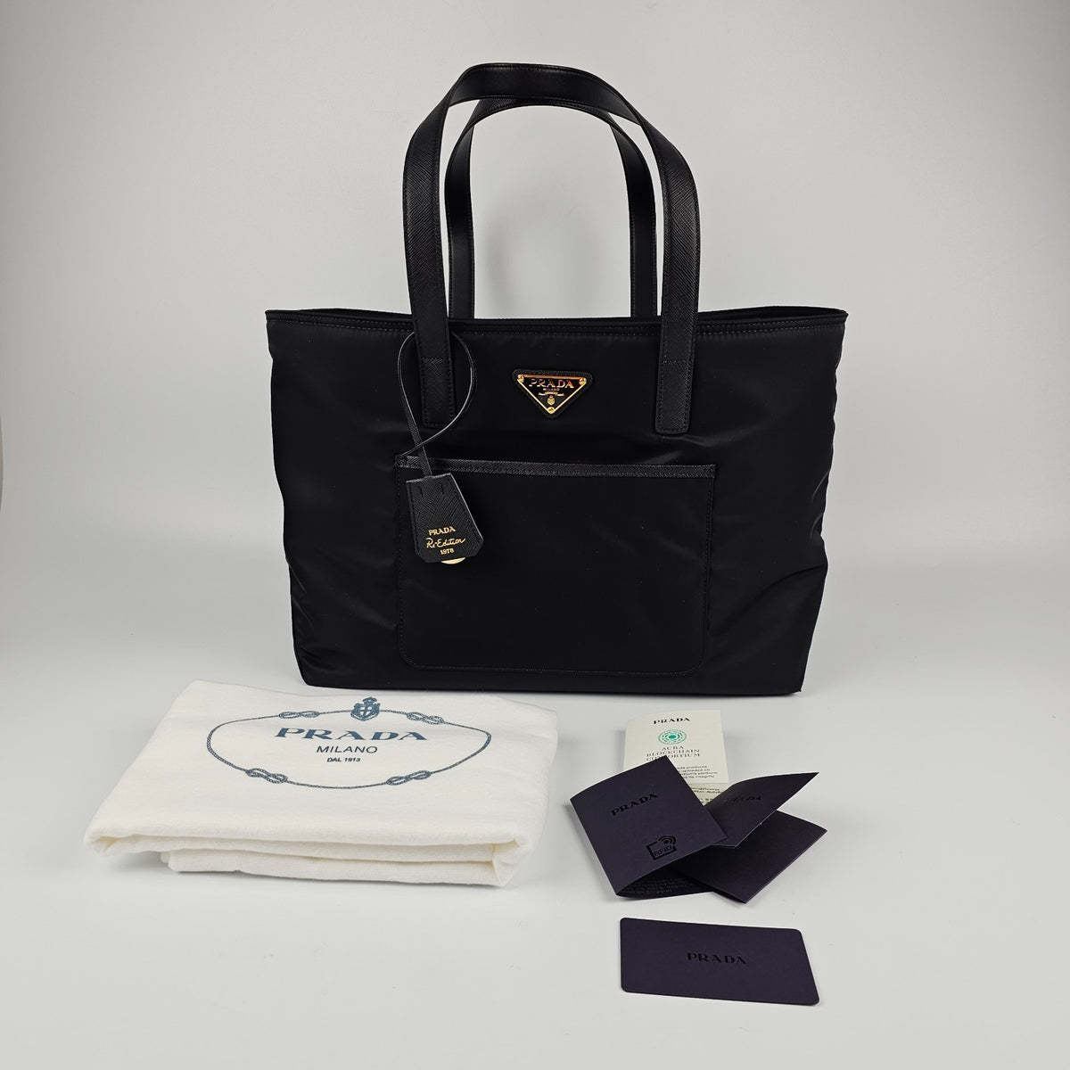 PRADA Re-Edition 1978 $2050 Medium Black Re-Nylon Tote Bag New And Authentic