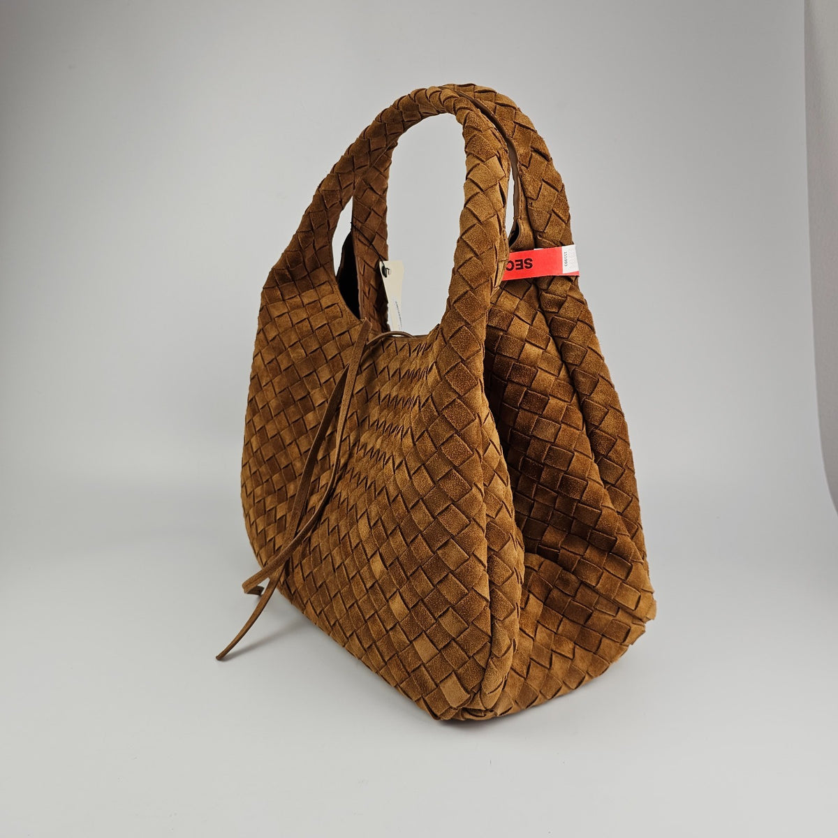 BOTTEGA VENETA Campana Large $6200 Amber Suede Top Handle Bag New & Authentic