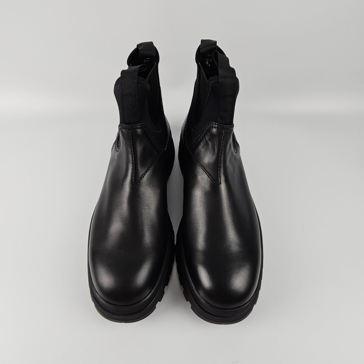 PRADA $1450 Black Leather And Stretch Fabric Chelsea Boots New/Authentic