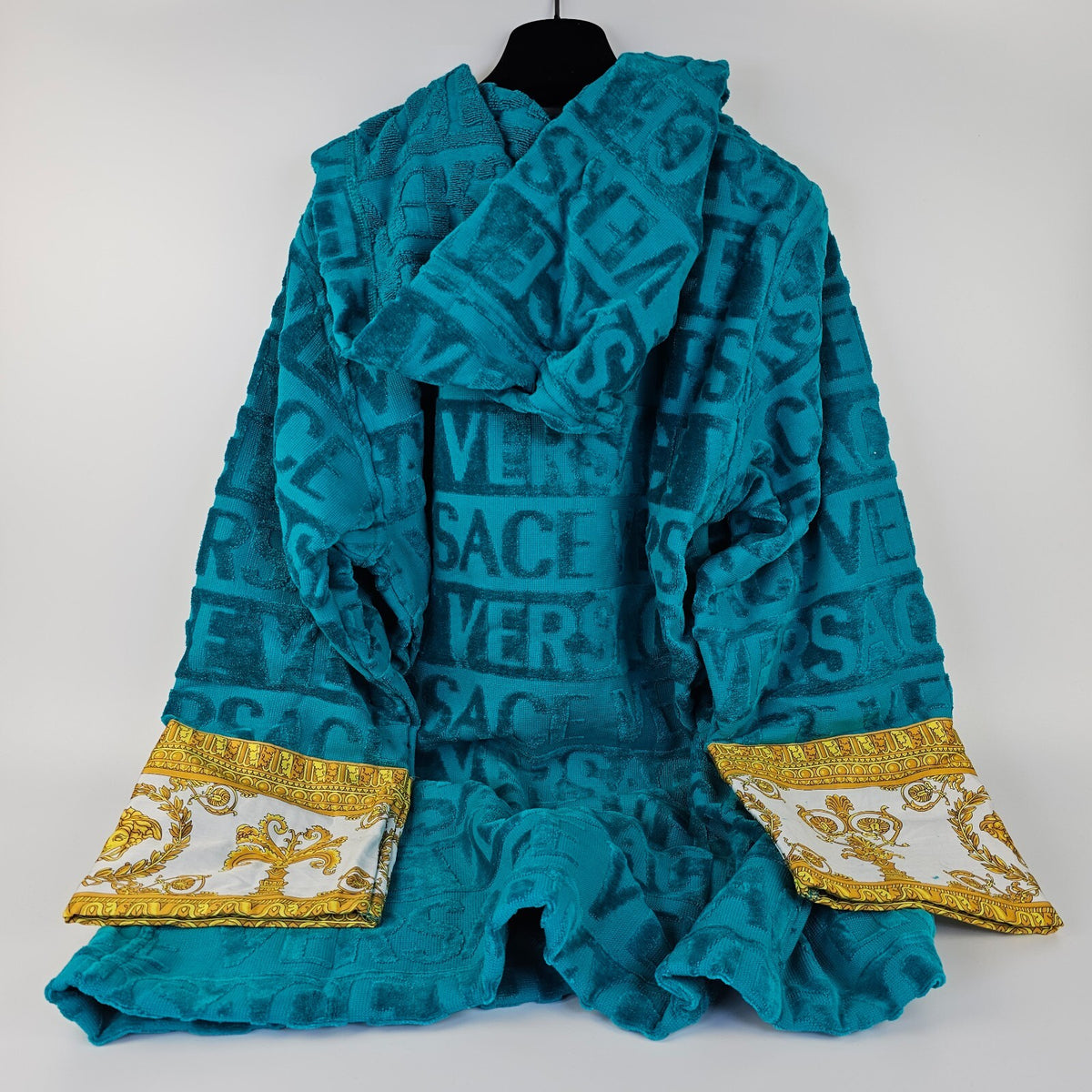 VERSACE Baroque Greca Blue Short Unisex Bathrobe New