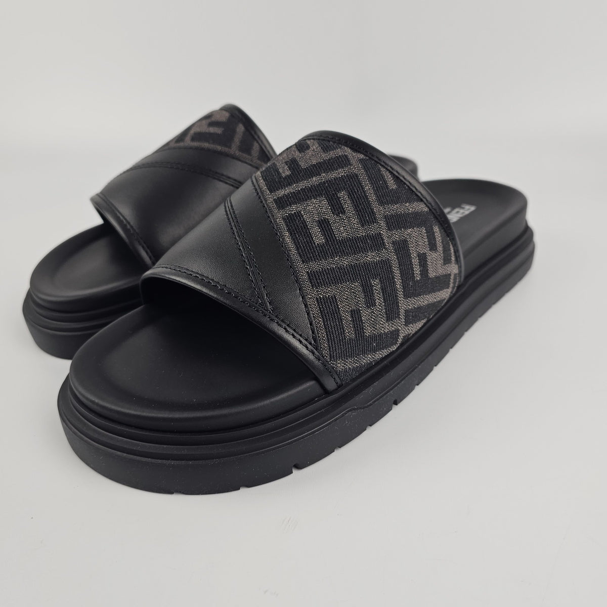 FENDI Diagonal $595 Gray Slides New & Authentic