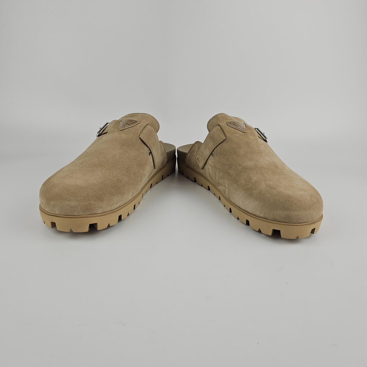 PRADA Desert Beige Suede Mules New & Authentic