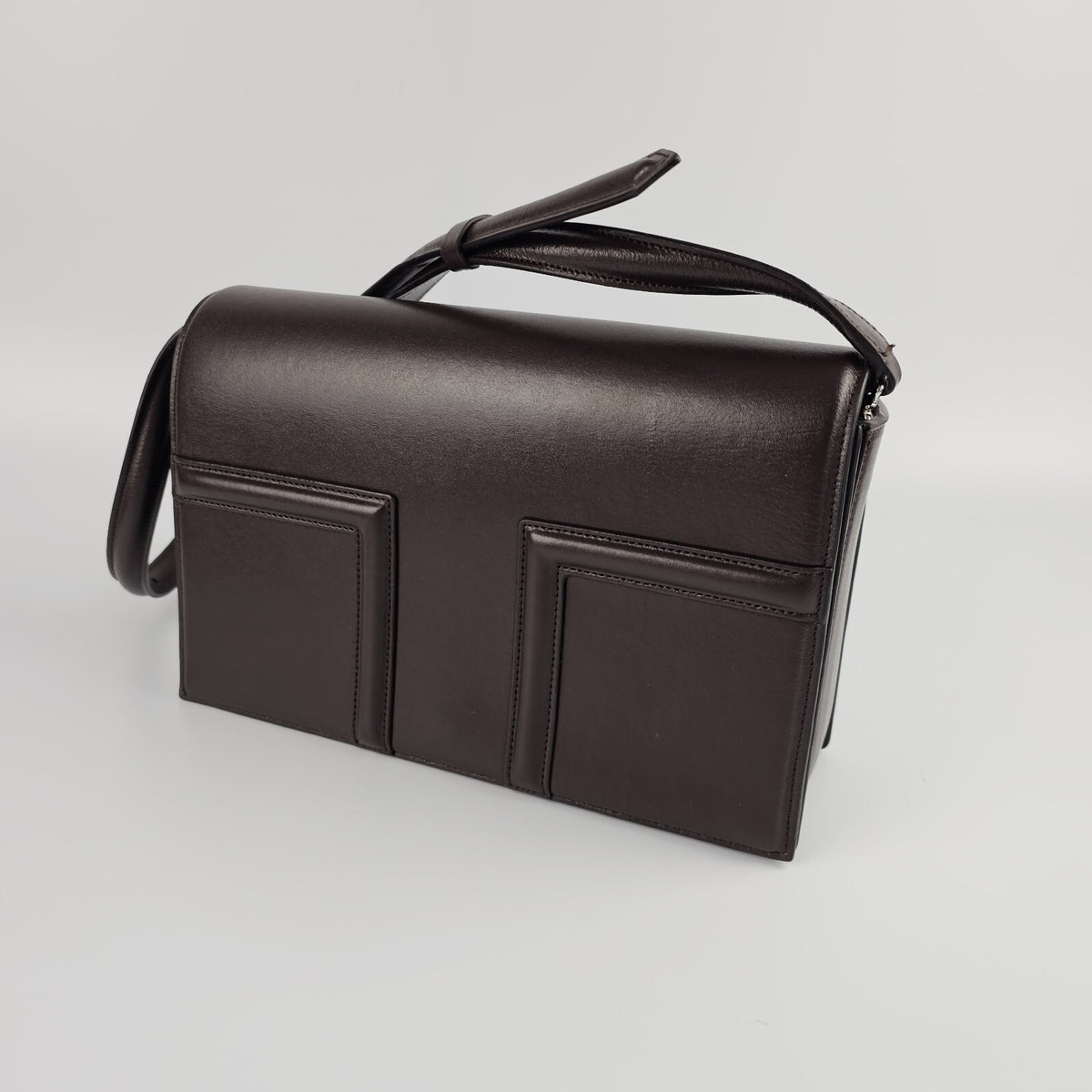 TOTEME T-Flap Coffee Brown Leather Shoulder Bag