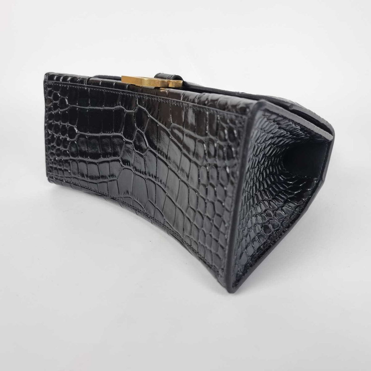 BALENCIAGA Hourglass Small $3000 Black Embossed Leather Top Handle Bag New