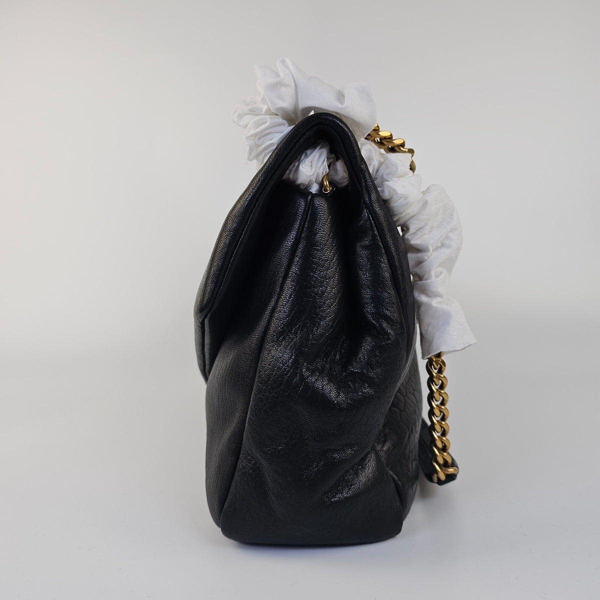 Saint Laurent Calypso Large $3500 Black Grained Lambskin Shoulder Bag New