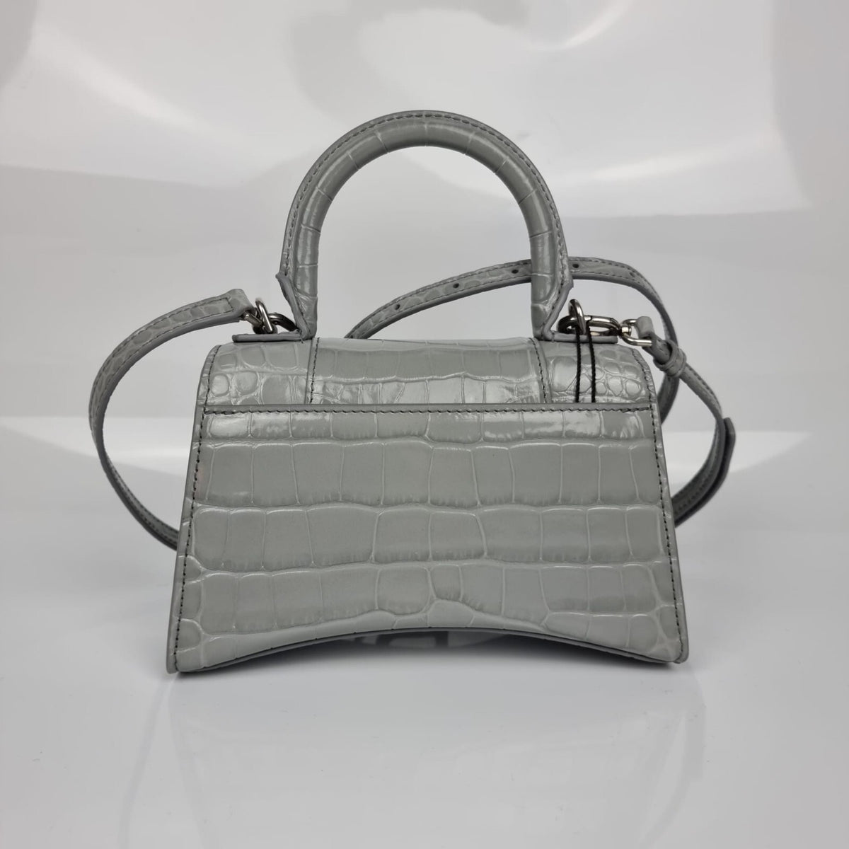 BALENCIAGA XS Hourglass Embossed Gray Leather Bag New