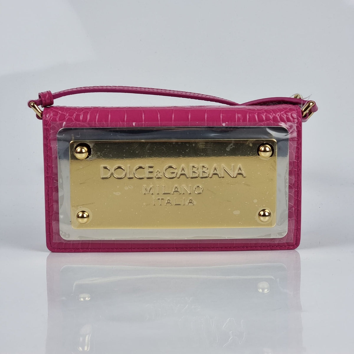 DOLCE&GABBANA Embossed Pink Leather Shoulder Bag New
